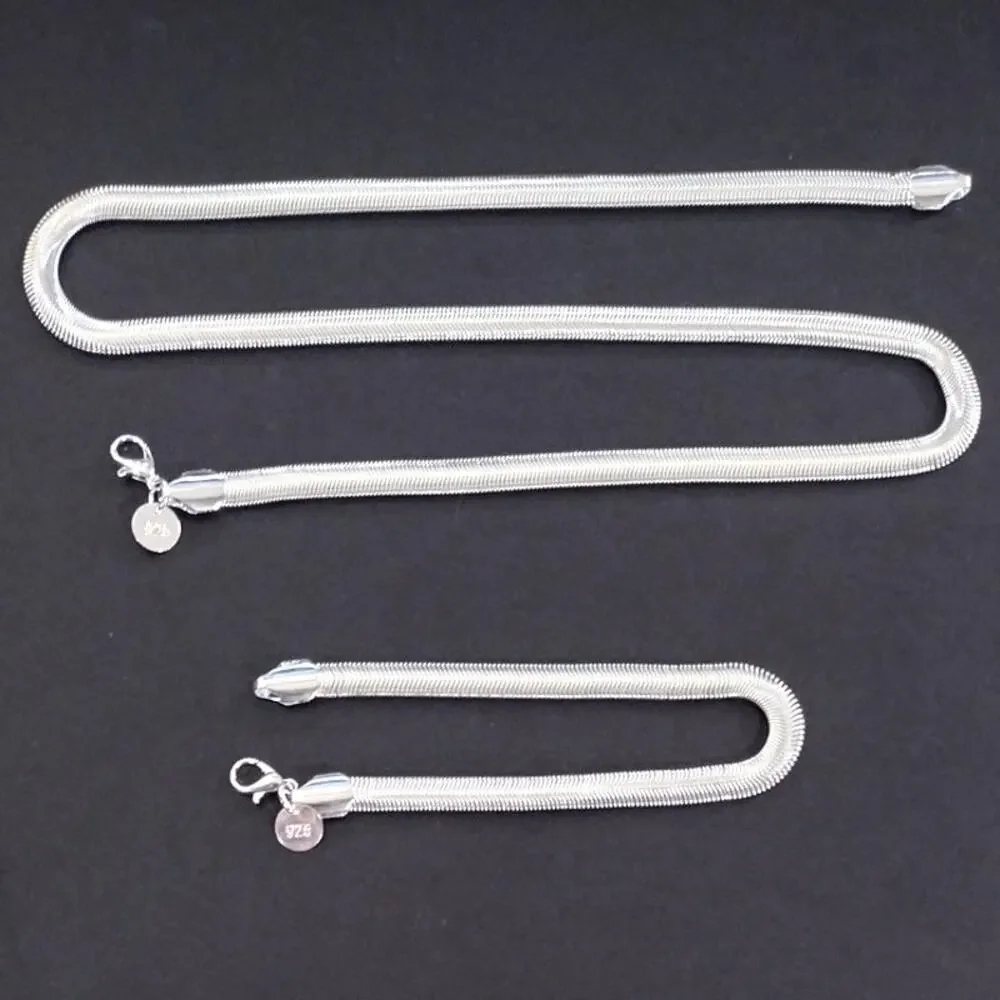 925 Sterling Silver Necklace & Bracelet Set Snake Chain Christmas Birthday Gift!